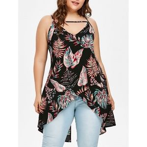 ✨ Plus Size Tropical Leaf Back Split Tank Top ✨